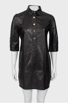 Leather dress with gold buttons