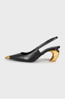 Leather slingbacks with figured heels