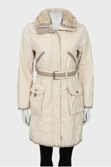 Two-tone jacket with fur waistband