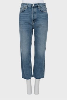 Button-down jeans with raw hem