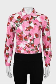 Denim jacket in bright print