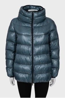 Blue jacket with high collar