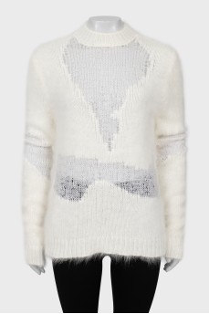 Knitted white straight-fit sweater