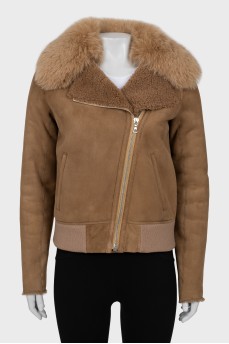 Brown cropped sheepskin coat