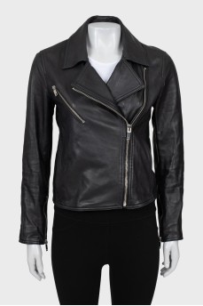 Leather jacket with zippers on the sleeves