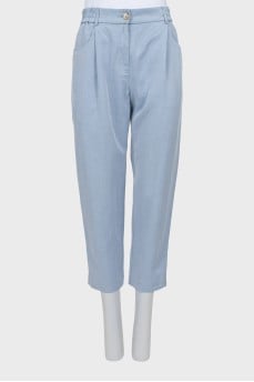 Blue trousers with elastic waistband