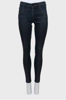 Сині джинси skinny fit з блискавкою знизу