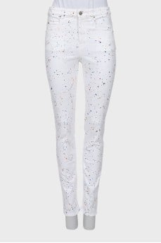 Белые джинсы skinny fit в пятнистый принт