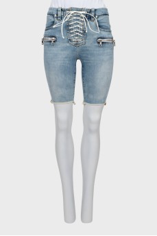 Lace-up denim shorts