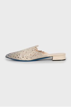 Suede mules decorated with rhinestones