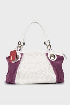 Suede and leather bag with tag