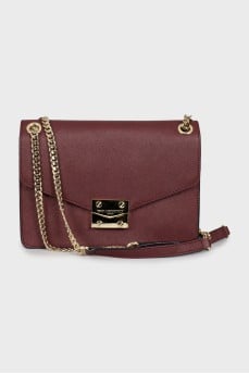 Leather shoulder bag with gold strap