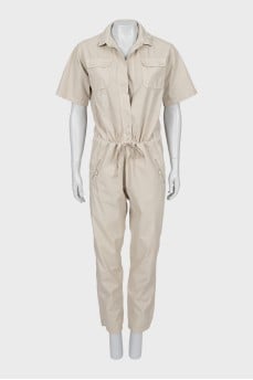 Beige short sleeve jumpsuit