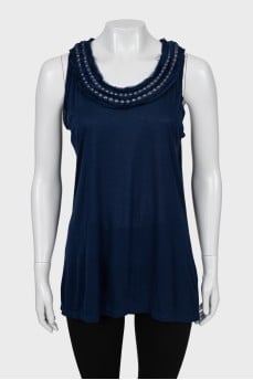 Blue tank top with raw edge