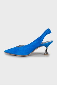 Blue suede slingbacks