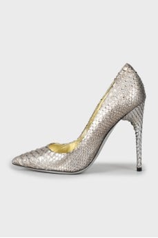 Silver snakeskin shoes
