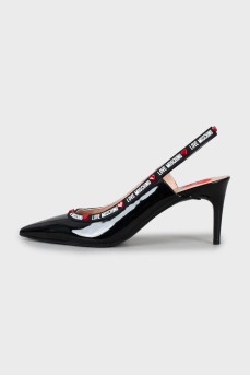 Patent leather slingbacks with stiletto heels