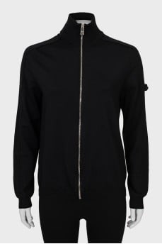 Cardigan with zip and raised seams