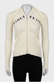 Beige ribbed cardigan with zipper