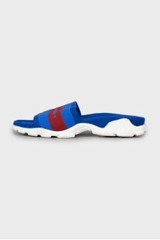 Blue flip flops with a textured sole