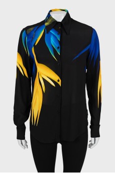 Black straight cut printed shirt