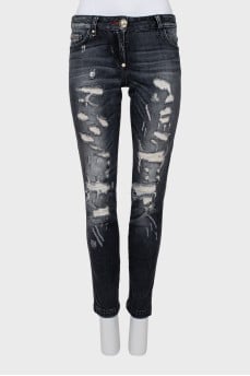 Чорні рвані джинси skinny fit