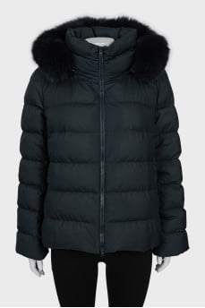 Quilted A-line down jacket with fur