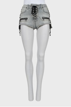 Mini denim shorts with lace up
