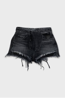Lace-up denim shorts