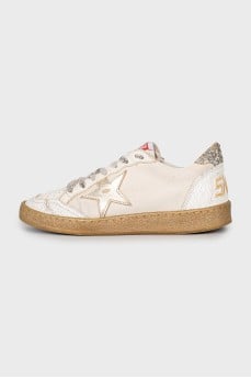 Leather and textile sneakers