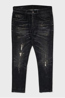 Джинсы regular fit со стразами