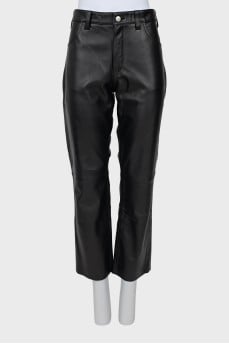 Leather straight leg trousers with tag