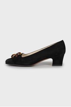Black suede mid heel shoes