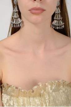 Серебристые серьги-клипсы из бисера с биркой
