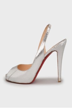 Silver open toe shoes