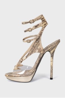 Animal print leather sandals