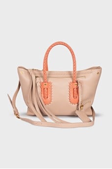 Leather bag with contrasting handles