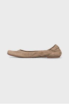 Suede ballet flats with perforation
