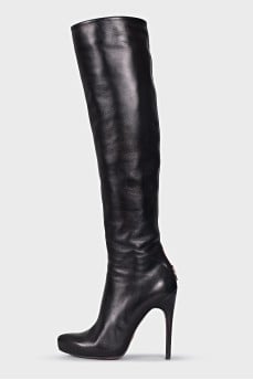 Black leather stiletto boots