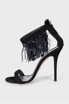 Suede sandals with feathers
