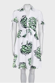 Printed dress with tie sleeves