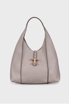 Leather bucket bag with brand logo