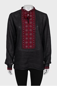 Black linen embroidered shirt