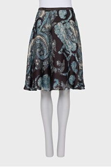 Silk A-line skirt with print