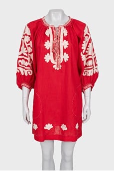 Red linen dress