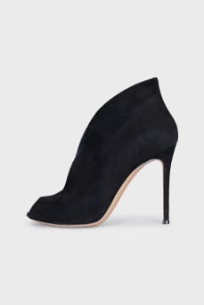 Black suede open toe ankle boots