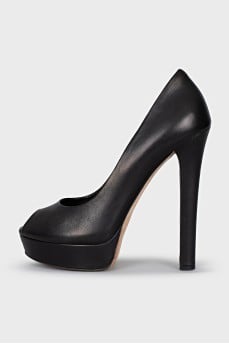 Black leather open toe shoes