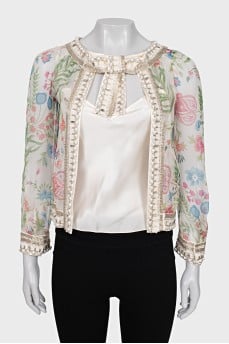 Silk blouse decorated with crystals and beads