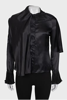 Silk blouse with pleated cuffs