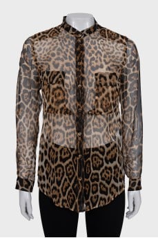 Translucent silk blouse with animal print